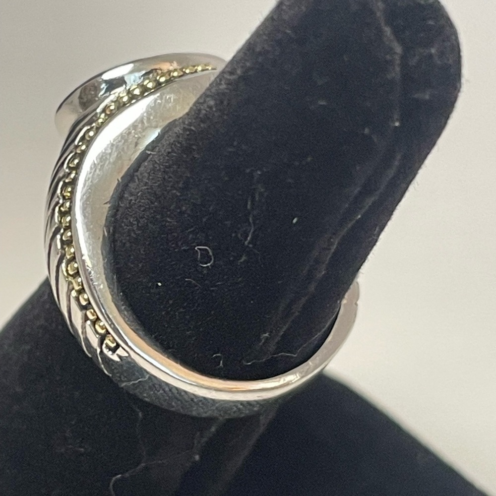 Garnet/dark orange colored rhinestone ring, silver and gold tone band Size 6.5 - Picture 4 of 8